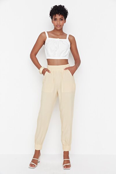 Trendyol Collection Yellow High Waist Jogger Woven Trousers TWOSS22PL00076