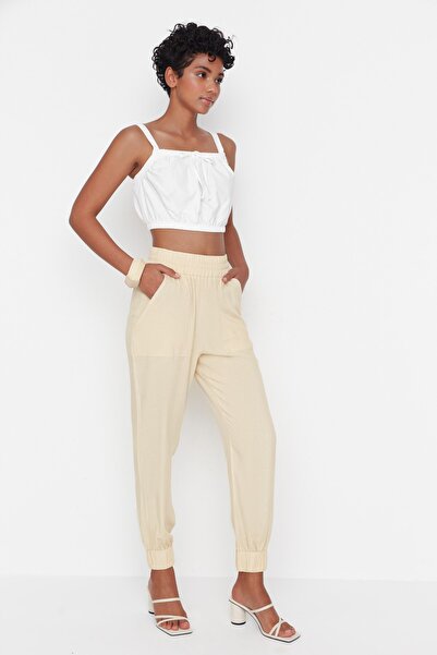 Trendyol Collection Yellow High Waist Jogger Woven Trousers TWOSS22PL00076