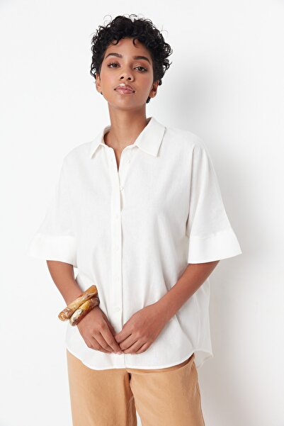 Trendyol Collection Cămașă albă cu mânecă scurtă TWOSS22GO00106