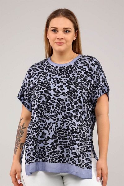 Seamoda Tricou cu mânecă scurtă cu modele leopard Fat Wash-albastru