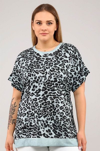 Seamoda Leopard Patterns Slit Oil Wash Short Sleeve Tshirt - Light Green