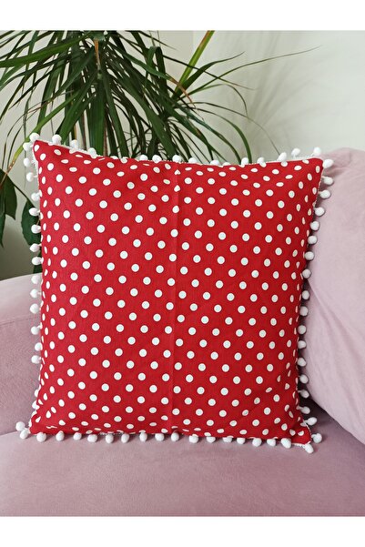 Zeren Home Bela sa pomponima Tačkasti dezen kom Navlaka za jastuk 43x43cm