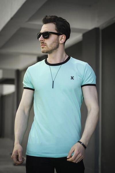 Oksit Riad Slim Fit Лікра з вишивкою на рукавах і комірі Чоловічий футболка