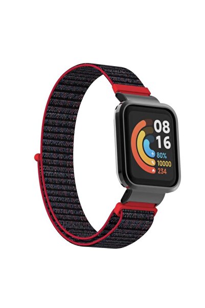 UnDePlus Mi Watch Lite Kordon Kasalı Hasır Kordon Siyah-kırmızı -noktalı-no3 NO3
