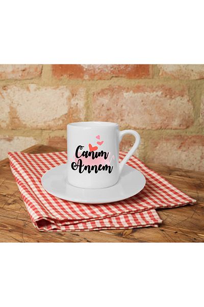 Kumbara Hediyelik Dear Mom Printed White Turkish Coffee Cup