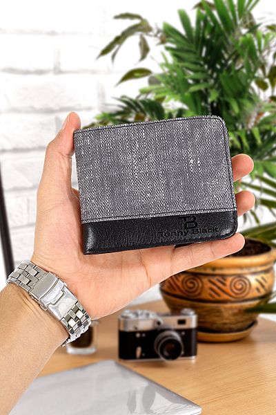 Tonny Black Original Men's Gray Leather Wallet 10 Cards 3 ID 2 Paper Money Compartments Tbdc00012-02
