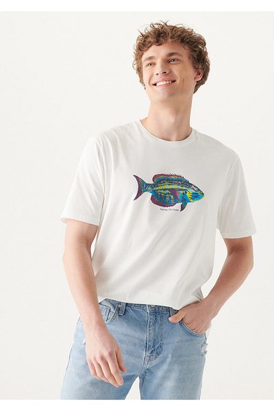 Mavi Μπεζ μπλουζάκι Fish Printed Regular Fit / Normal Cut 0610441-70054