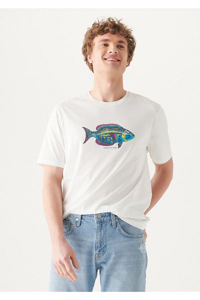 Mavi Μπεζ μπλουζάκι Fish Printed Regular Fit / Normal Cut 0610441-70054