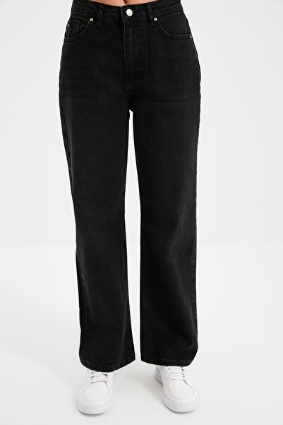 Livik جينز بأرجل واسعة من قماش الدنيم الأسود عالي الخصر موديل التسعينيات مع ت...