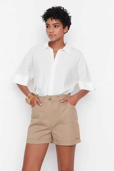 Trendyol Collection Stone Paperbag Gabardine Woven Shorts TWOSS22SR00155