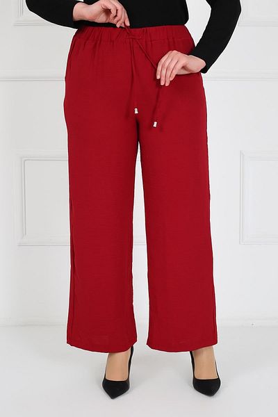 By Alba Collection Women's Red Ayrobin Elastic Waist Pocket Detail Trousers