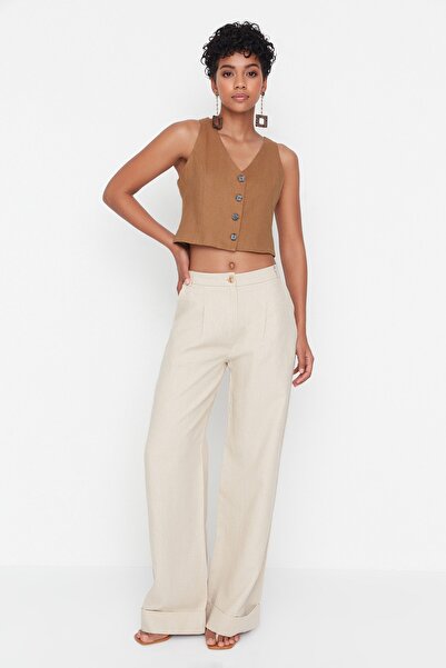 Trendyol Collection Bézs magas derekú nadrág TWOSS22PL00070