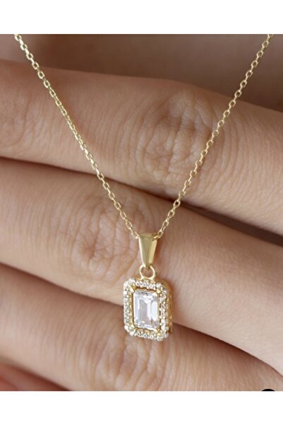 bigakan Baget Taşlı Altın Kaplama 925 Ayar Gümüş Kolye