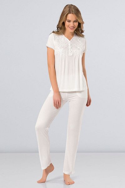 TÜREN Women's Short Sleeve Pajamas Set with Buttons on Collar