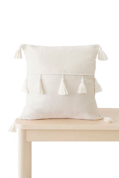 RİTMOHOME Κάλυμμα μαξιλαριού ριχτάρι Bohemian Scandinavian Cream με φούντες