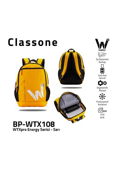 Classone سلسلة الطاقة Bp-bp-wtx108، قماش مقاوم للماء، كمبيوتر محمول مقاس 15.6 بوصة، حقيبة ظهر للكمبيوتر المحمول - أصفر