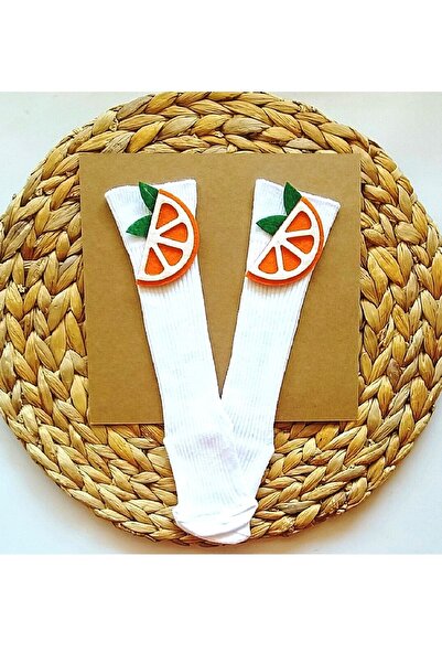 Panowill Design Baby Girl Orange Felt Decorated Knee Socks Baby Knee Socks