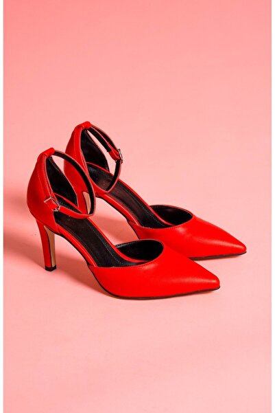 DİVOLYA Zeus Red Skin Pointed Toe Heeled Shoes