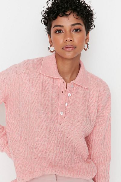 Trendyol Collection Pulover tricot cu textura moale, cu croială largă, roz TWOAW21KZ2635