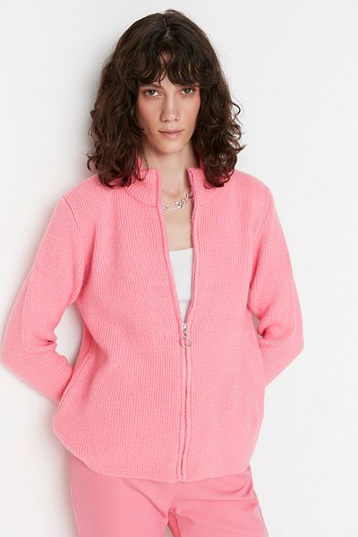 Trendyol Collection Pink Zipper Detailed Knitwear Cardigan TWOAW23HI00124