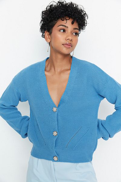 Trendyol Collection Blue Button Detailed Knitwear Cardigan TWOAW23HI00253