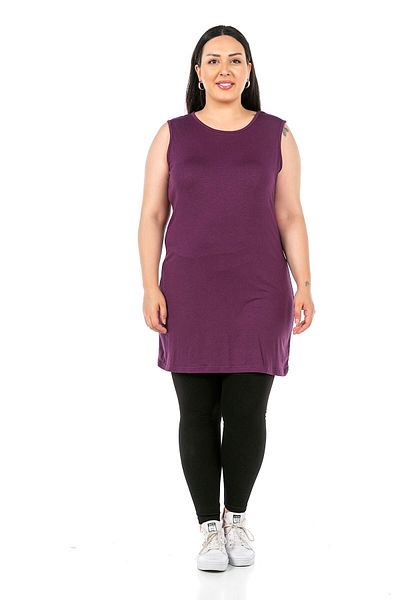 DISENTIS MODEST Large Size Round Neck Thick Strap Viscose Long Plum Body