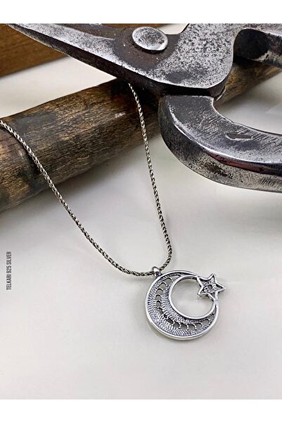 Doğan Silver Telkari Işlemeli Ay Yıldız Tasarım Gümüş Kolye 21423