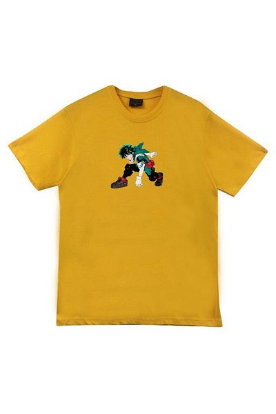 fame-stoned Унисекс тениска с щампа на аниме Izuku Midoriya, 100% памук, жълта