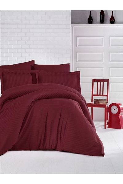 Clasy Πήλινο ριγέ Claret Red Satin Σετ Παπλωματοθήκη διπλή