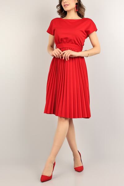 vuvutasarım New Season Crepe Fabric Crew Neck Belted Pleated Evening Dress 120