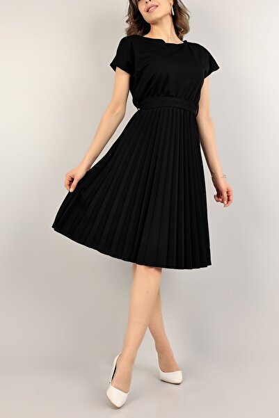 vuvutasarım Yeni Sezon Krep Kumaş Bisiklet Yaka Kuşaklı Piliseli Abiye Elbise 120