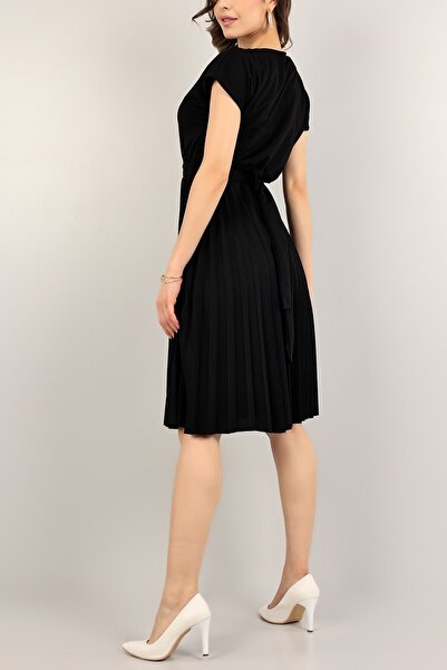 vuvutasarım Yeni Sezon Krep Kumaş Bisiklet Yaka Kuşaklı Piliseli Abiye Elbise 120