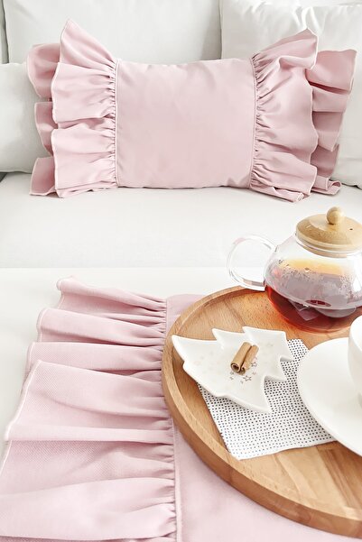 RİTMOHOME Vintage Bohemian Scandinavian Throw Pillow Cover with Pink Ruffles, Country, Bohemian