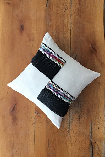 Vera Декоративна кольорова оббивка для подушки з чорними бахромами, 45x45 см