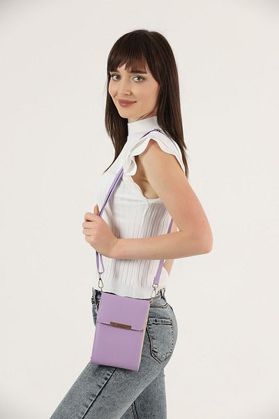 GÜLÇEM butik Women's Lilac Leather Strap Wallet and Crossbody Bag