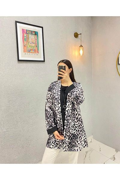 N.Y.YILDIZ Μπουφάν με μπλούζα με διπλό μοτίβο Star Plus Size Leopard