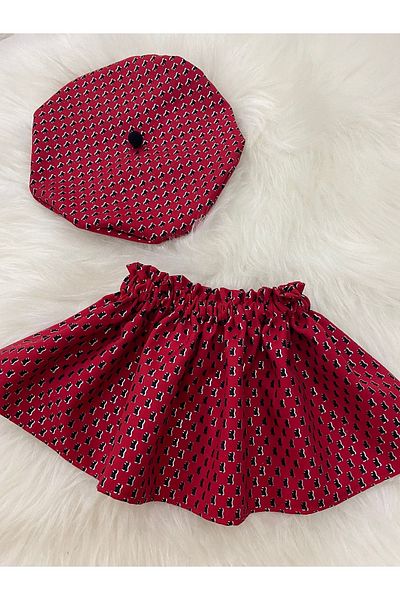 Moda Lina Red Patterned Skirt Hat Set