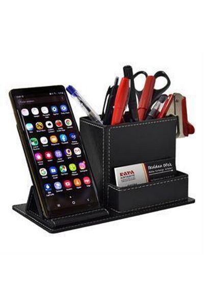 AnkaShop Table Top Set Faux Leather 4 Compartment Table Top Pen Holder