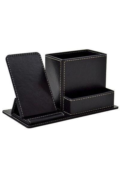 AnkaShop Table Top Set Faux Leather 4 Compartment Table Top Pen Holder