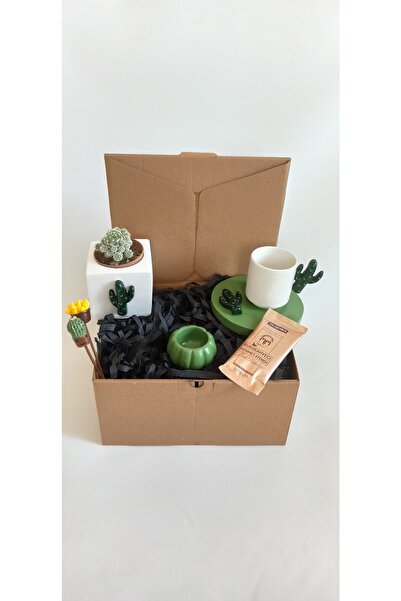 Desing gift box Kaktüs Tasarımlı Fincan, Saksı, Lokumluk Ve Türk Kahveli Hedi...