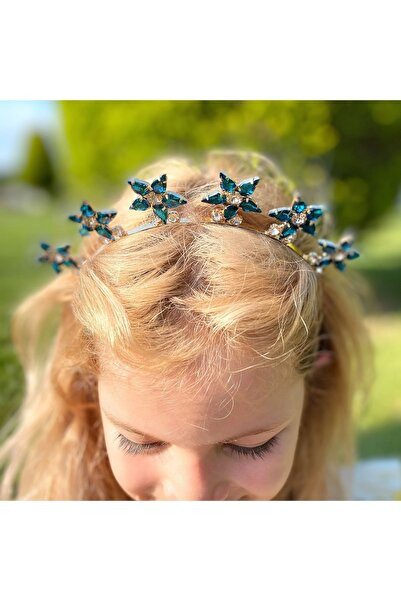 QUEEN AKSESUAR Kristal Taşlı Dik Kraliçe Çiçek Motifli Metal Lüks Kına Nişan ...