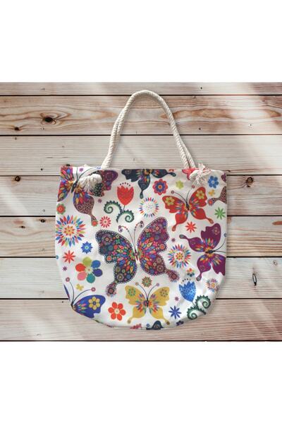 BERG Γυναικεία τσάντα παραλίας με φιγούρα πεταλούδας (με φερμουάρ)