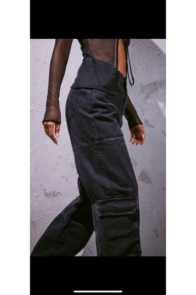 Gofeel Y2k Recycled Black Cargo Pocket Black Cargo Pocket Unisex Pants