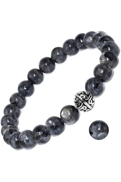 Tesbih Atölyesi سوار من حجر اللابرادوريت الطبيعي مع جهاز فضي معتمد