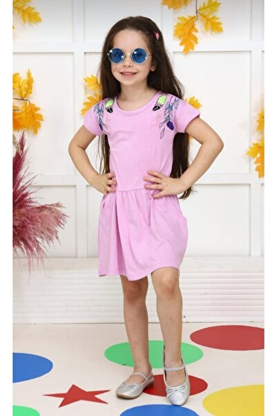 UMKEM Rochie de fetiță cu detaliu de frunze pe umăr