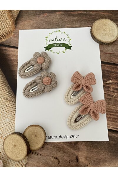 NATURA DESİGN Set de 4 catarame tricotate cu margarete și fundite