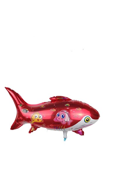 BY A.D.M 1 Adet Kırmızı Köpek Balığı Folyo Şekilli Uçan Balon 70cm X 50cm Parti