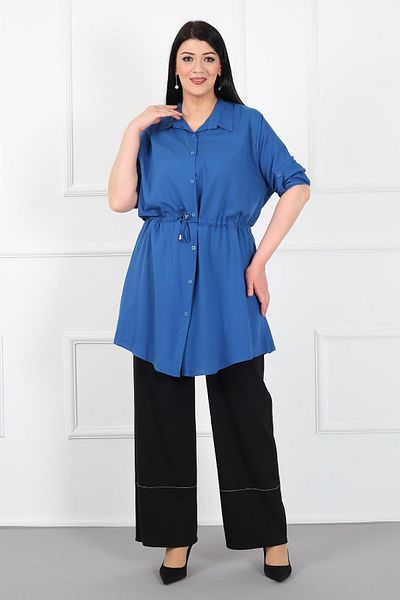 By Alba Collection Women's Indigo Waisted Cotton Viscose Large Size Tunic