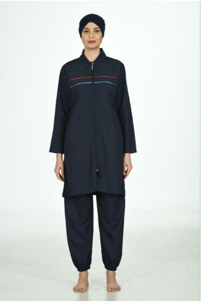 Fantasy Parachute Fabric Judge Collar Navy Blue Oversize Hijab Swimsuit 3127b