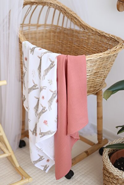 arbababy %100 Organik Pamuk Yenidoğan Ikili Müslin Battaniye Seti - Gül Kurus...